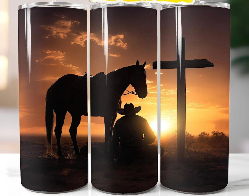 20oz Cowboy at the Cross Tumbler
