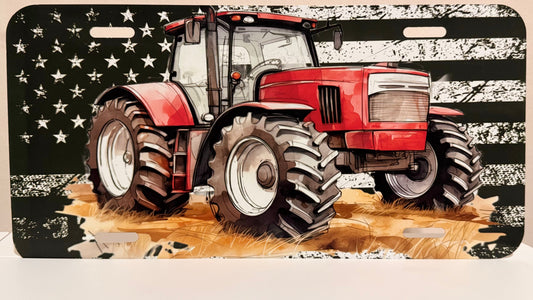 American Flag Tractor Car Tag