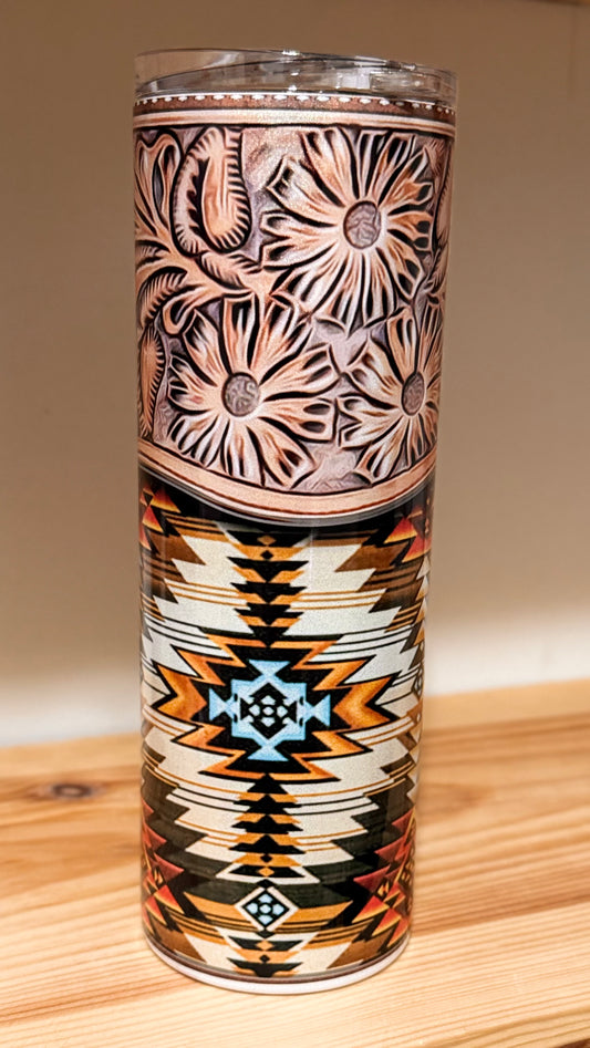 20oz Leather/Aztec tumbler