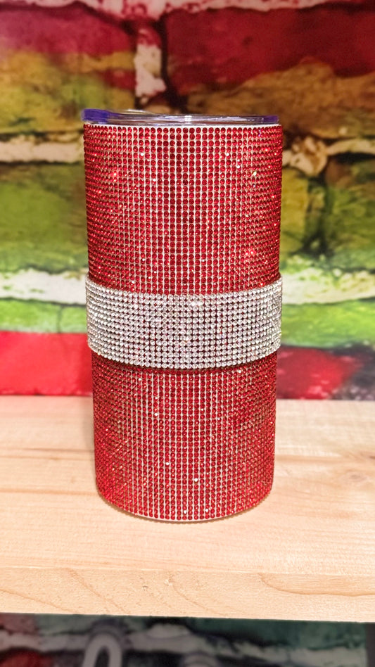 15oz Red and silver bedazzle tumbler