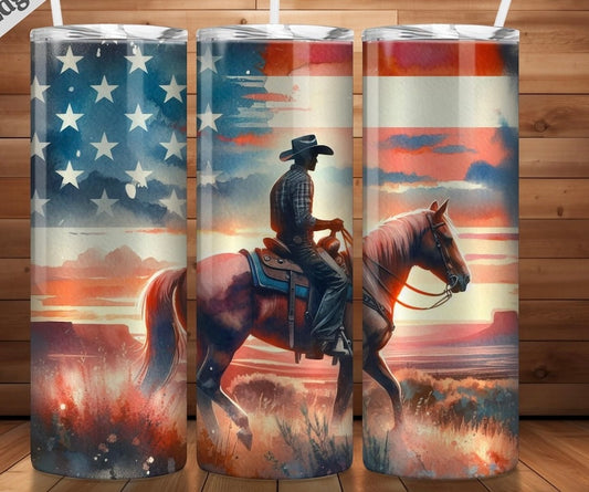 20oz Cowboy / American Flag Tumbler
