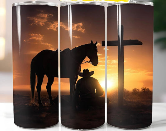 20oz Cowboy at the Cross Tumbler