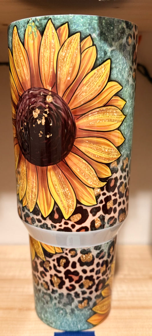 40oz Sunflower Leopard Print tumbler